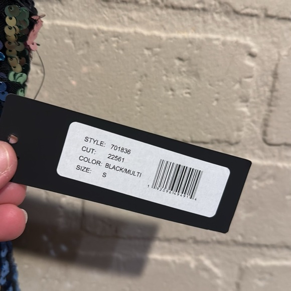 Bebe Rainbow dress Sequin Sheath cowl Draped Back small Stretchy Black NEW - Picture 6 of 6